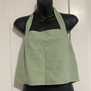 Rachel Zoe Sage Green Linen Blend Halter Neck Crop Top Size Medium